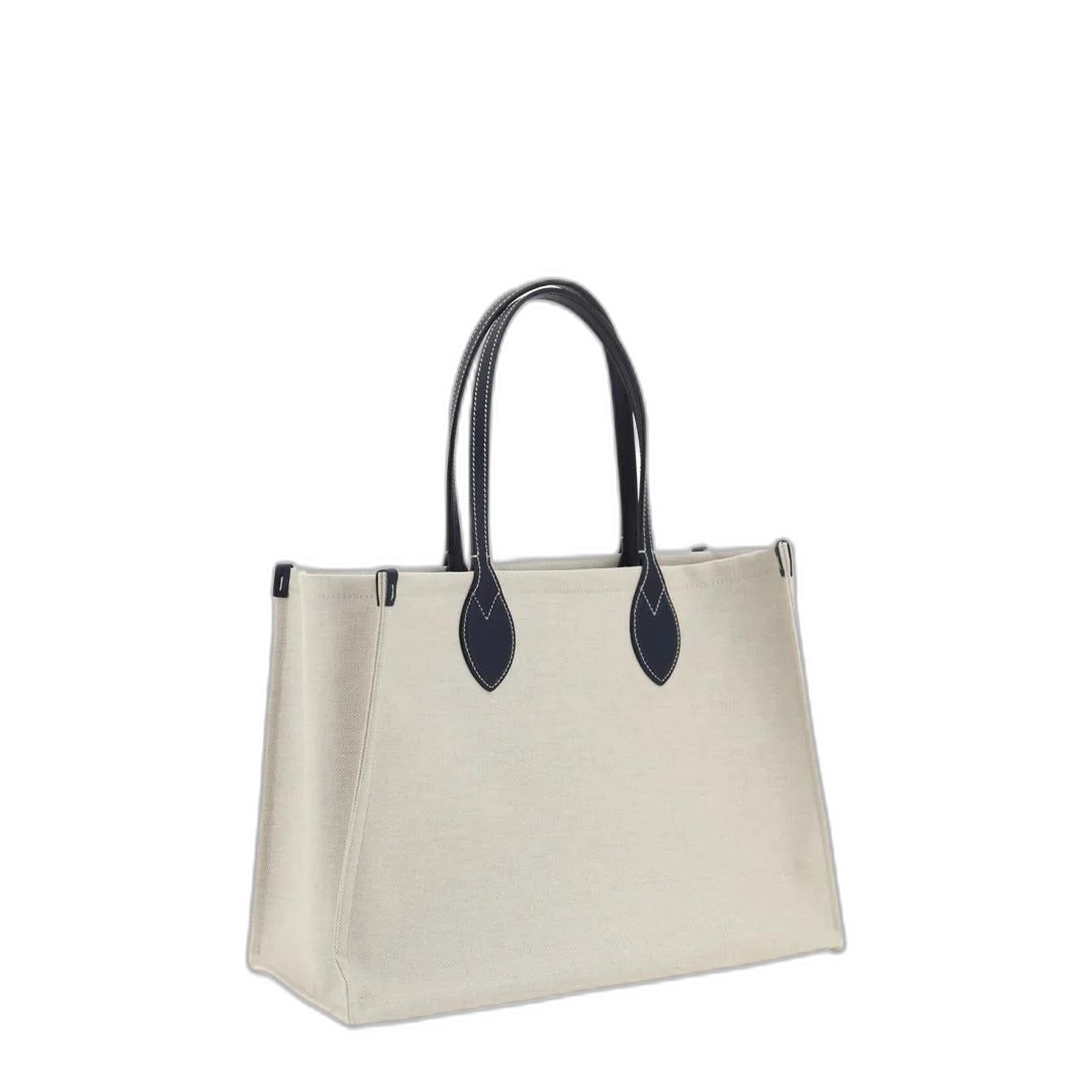 Print Medium Cotton-Linen Canvas Tote Bag - Beige/Black - Image 3