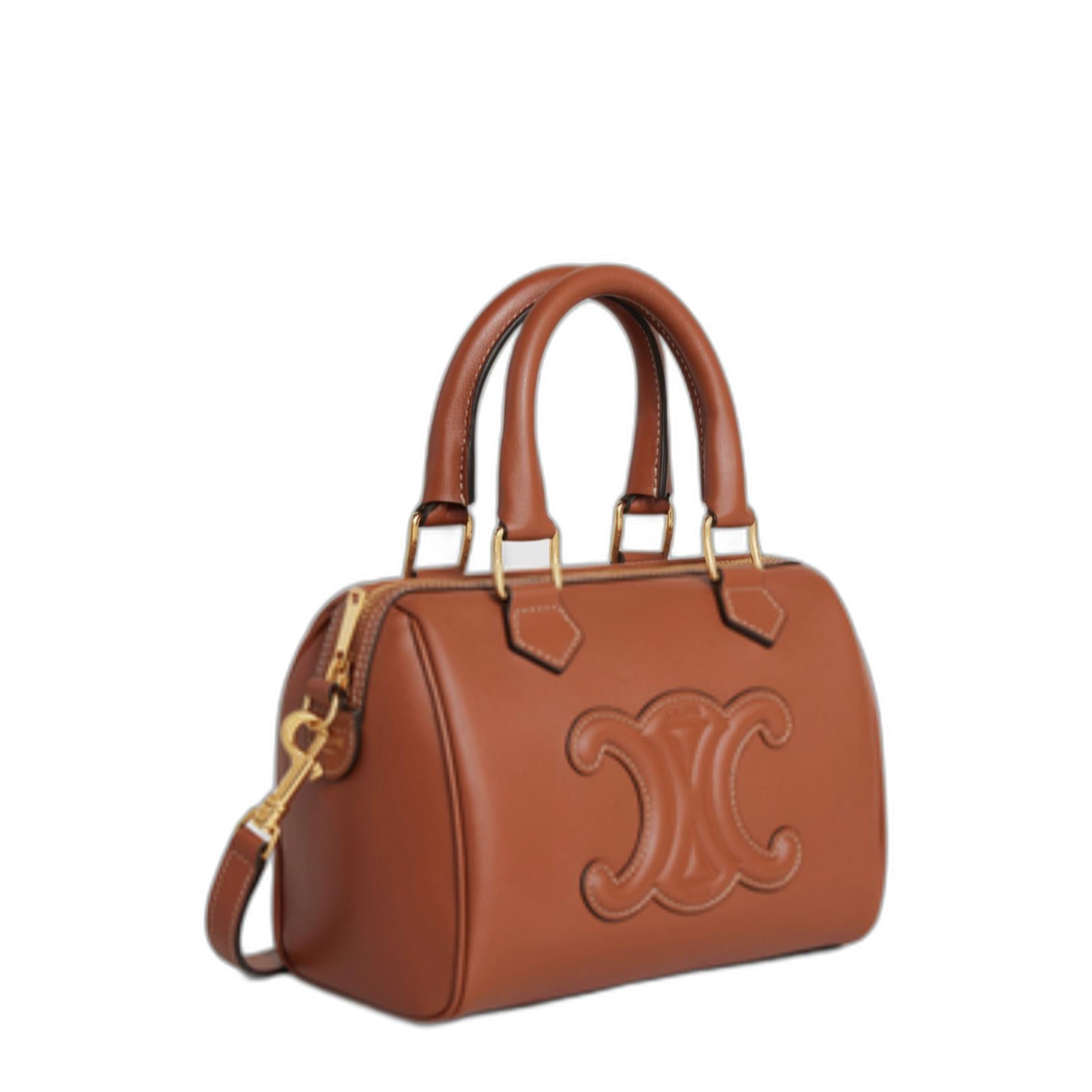 Small 2way Boston Bag in Tan Calfskin - Image 1