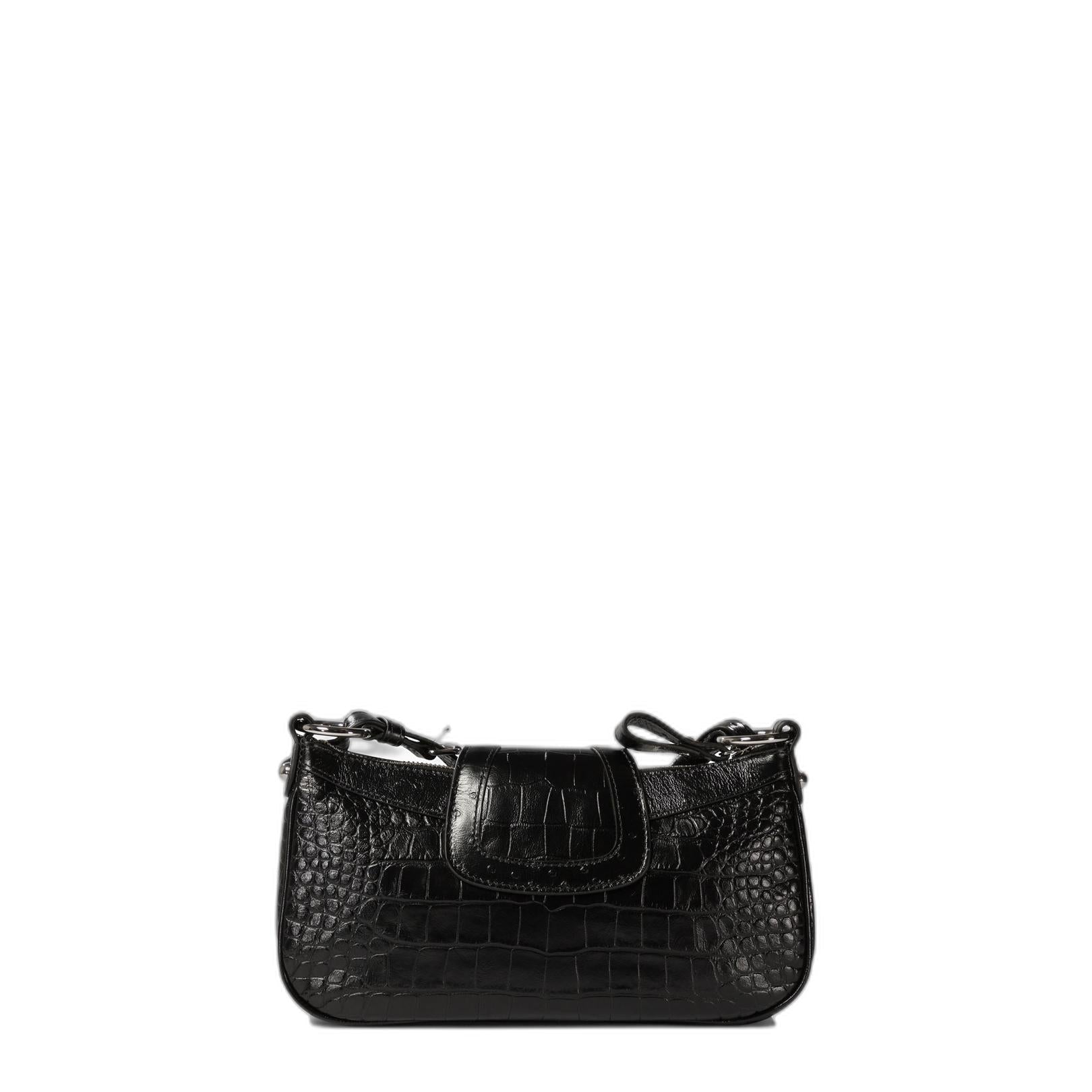 Essex Small Exotic Calfskin Shoulder Bag - Black - Image 3