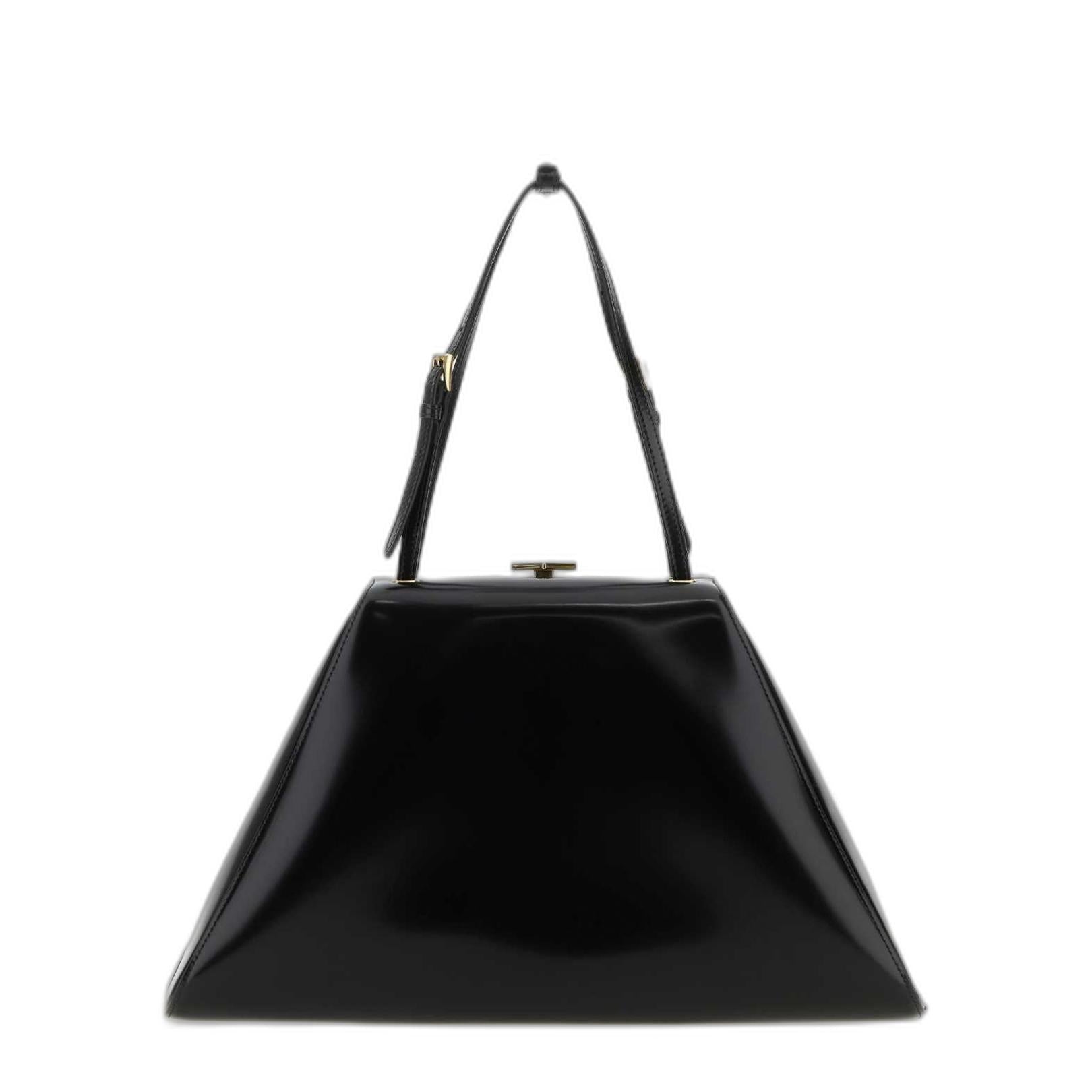 Logo Plaque Clasp Top Handle Bag in Black - Image 1