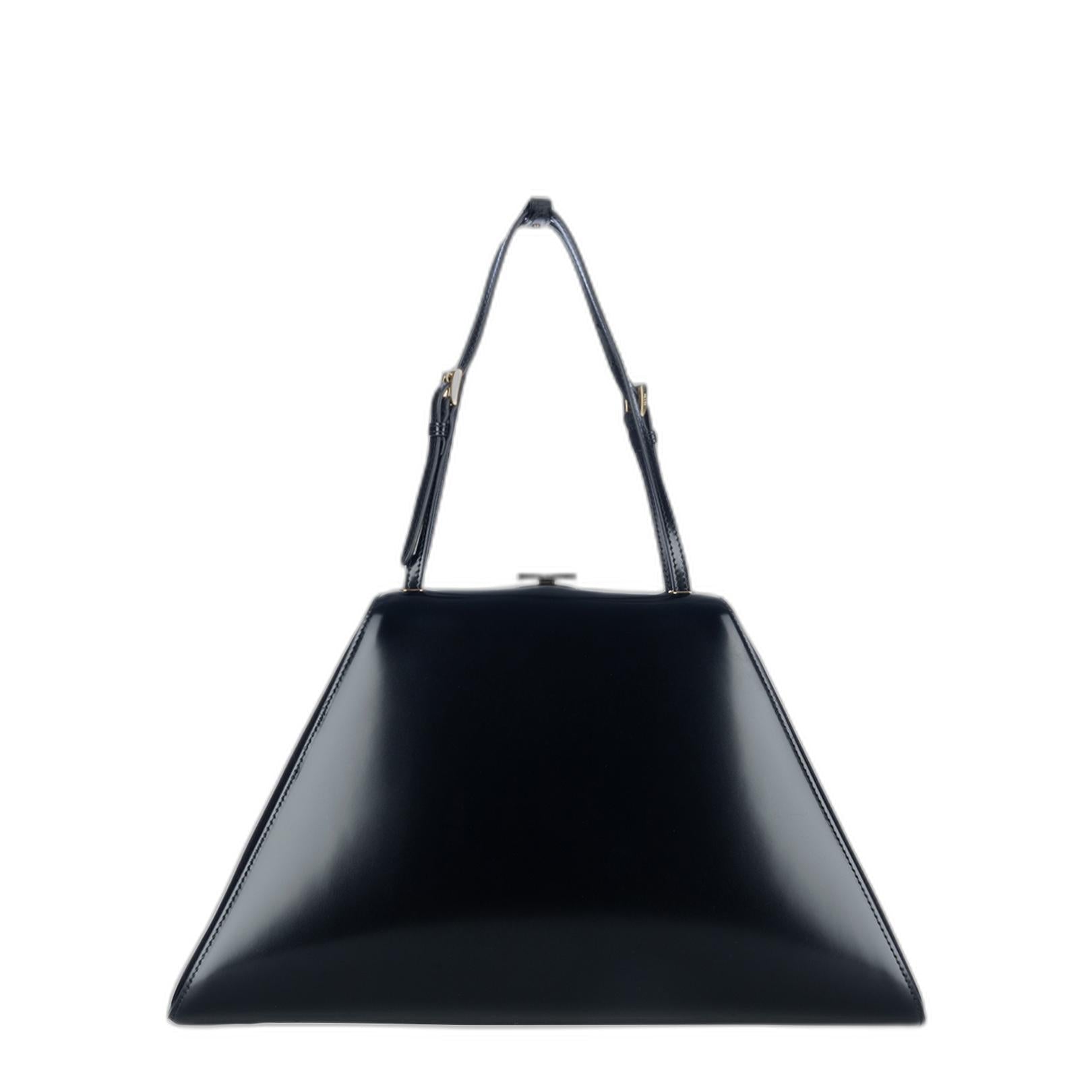 Logo Plaque Clasp Top Handle Bag in Black - Image 5
