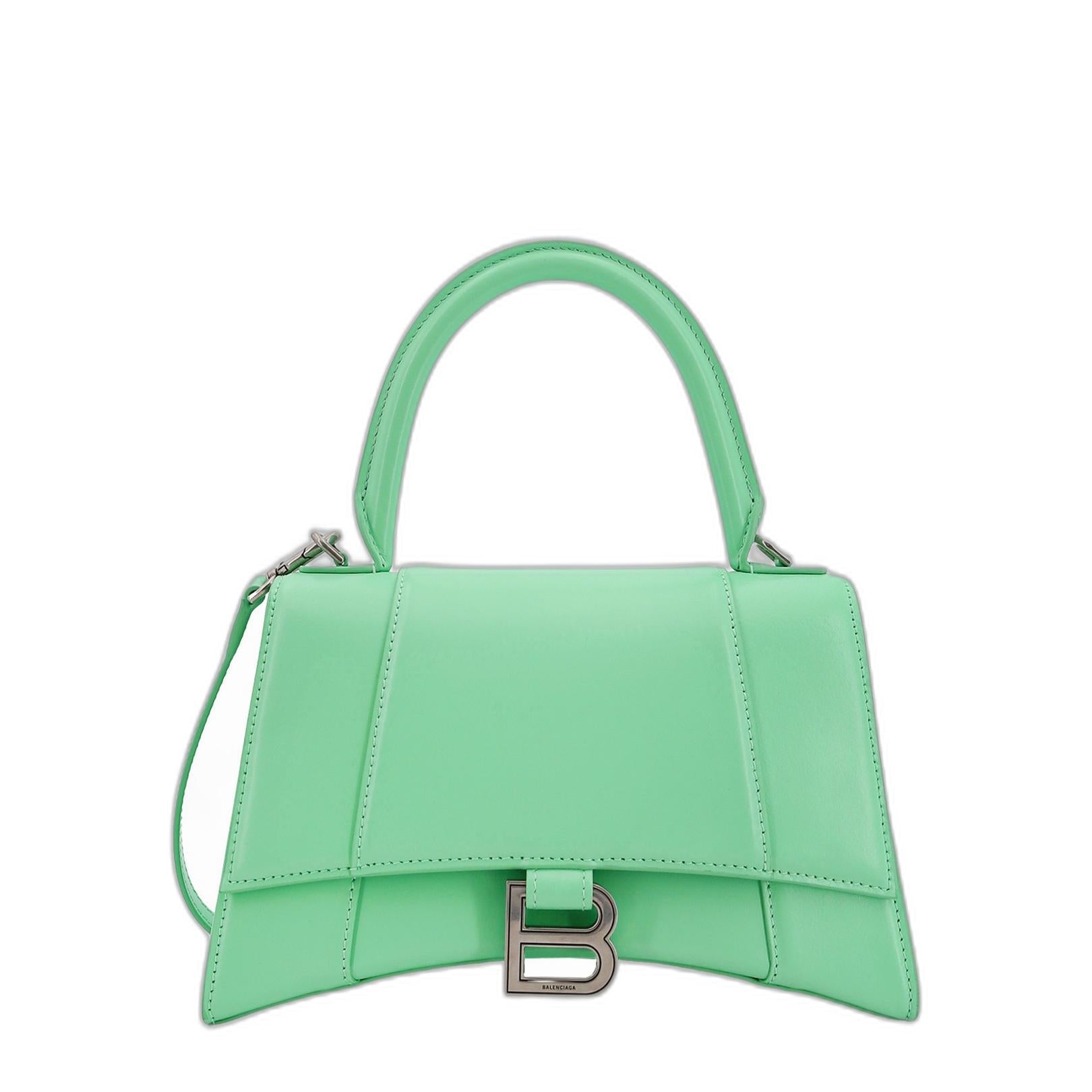 Hourglass Small Calf Leather Top-handle Bag - Mint Green - Image 1