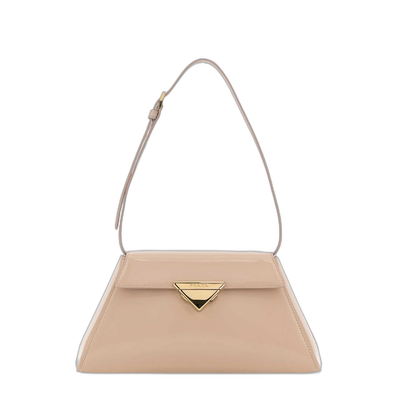Triangle-Logo Calf Leather Shoulder Bag - Blush Beige - Image 1