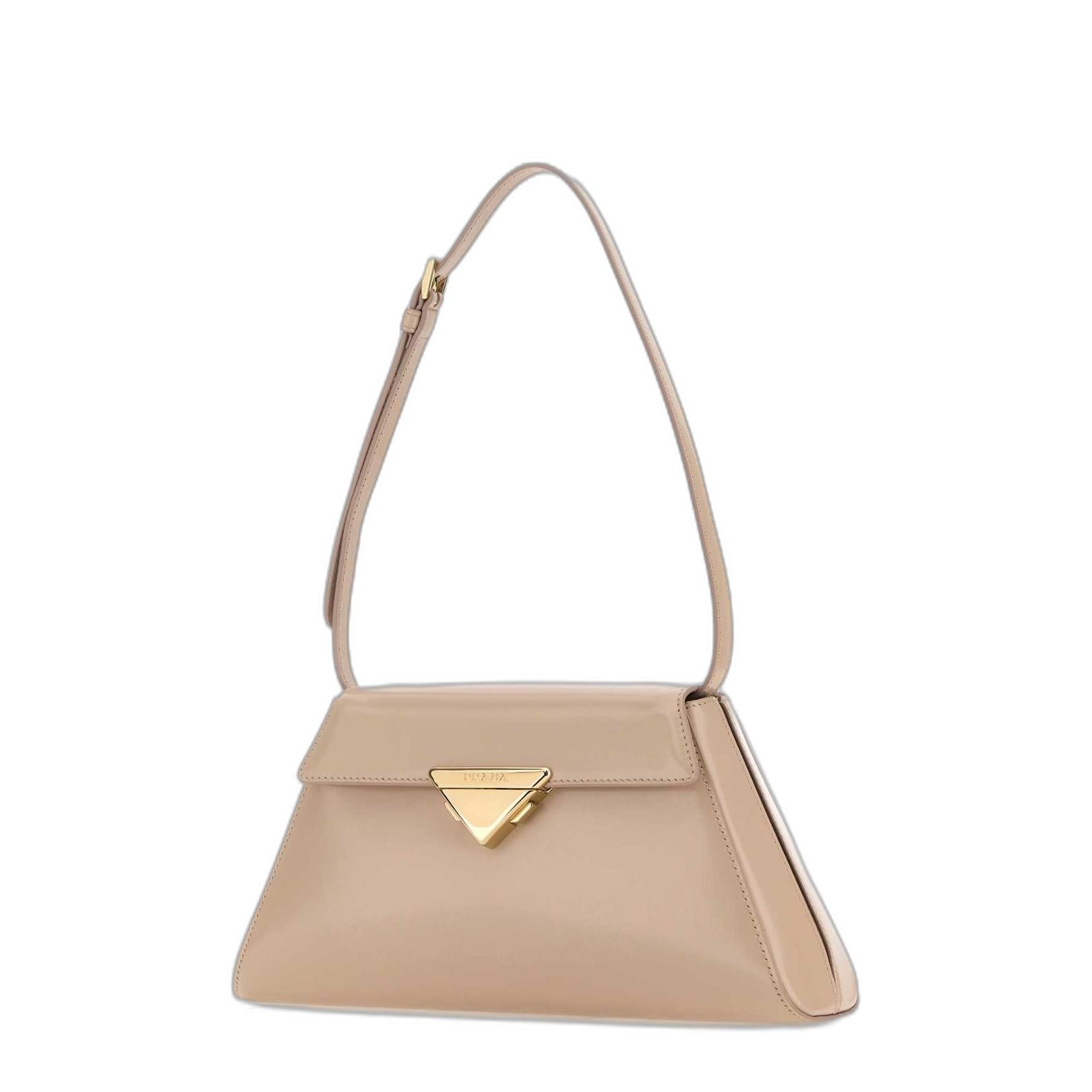 Triangle-Logo Calf Leather Shoulder Bag - Blush Beige - Image 2