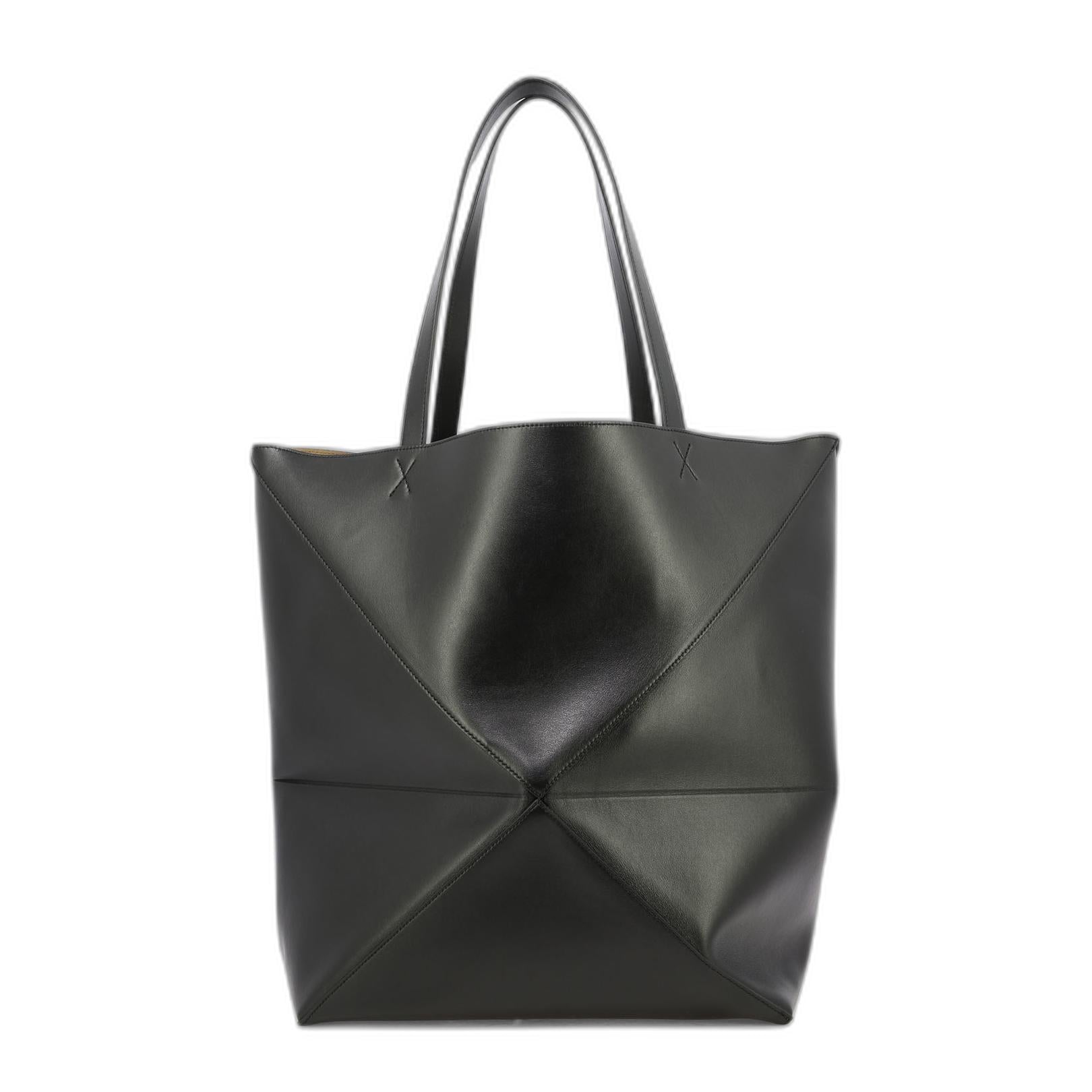 Puzzle Fold XL Leather Tote Bags - Black - Image 2