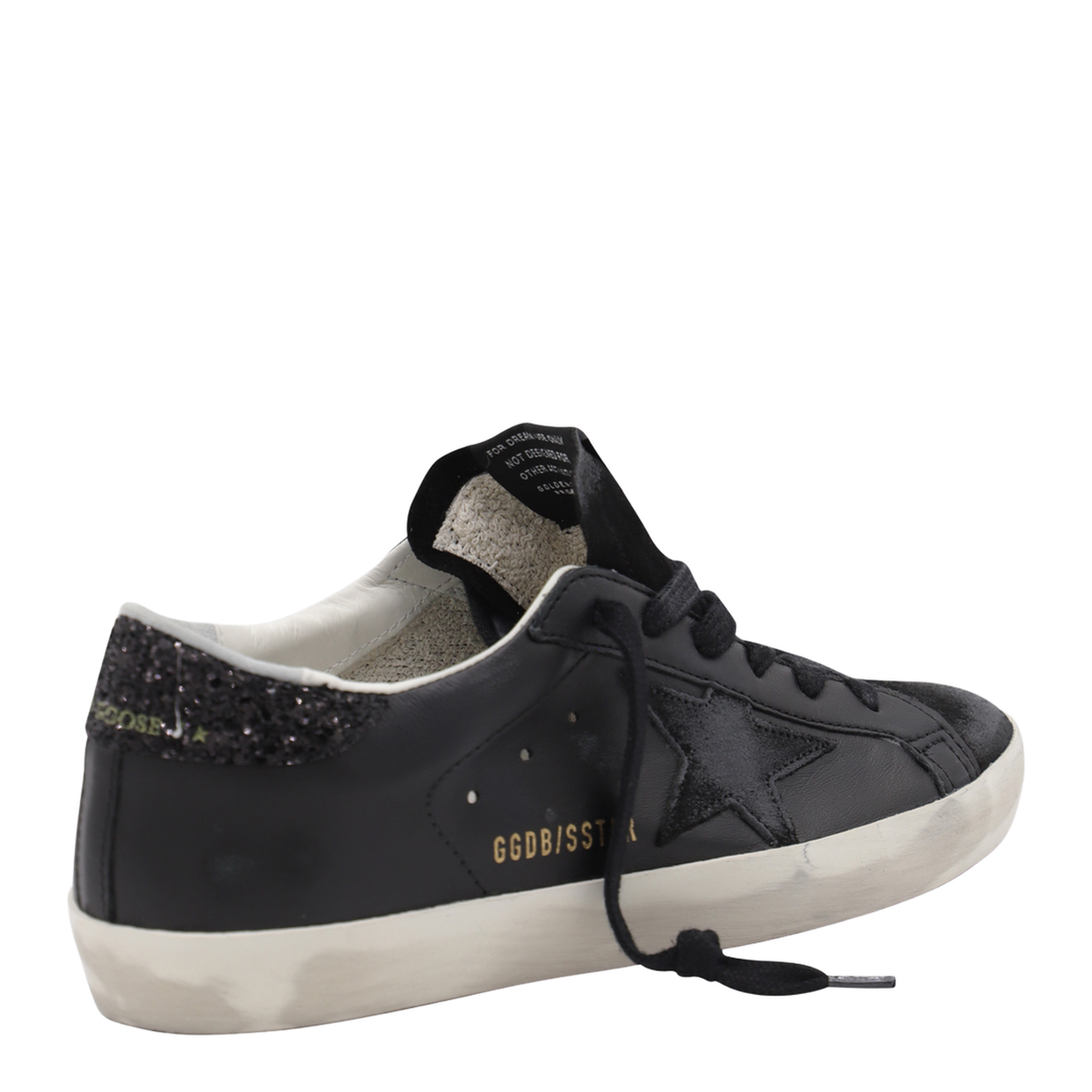 Super-Star in Black Nappa with Black Star and Glitter Heel Tab - Image 4