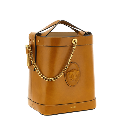 Pivot Small Calf Leather Bucket Bag - Camel - Image 3