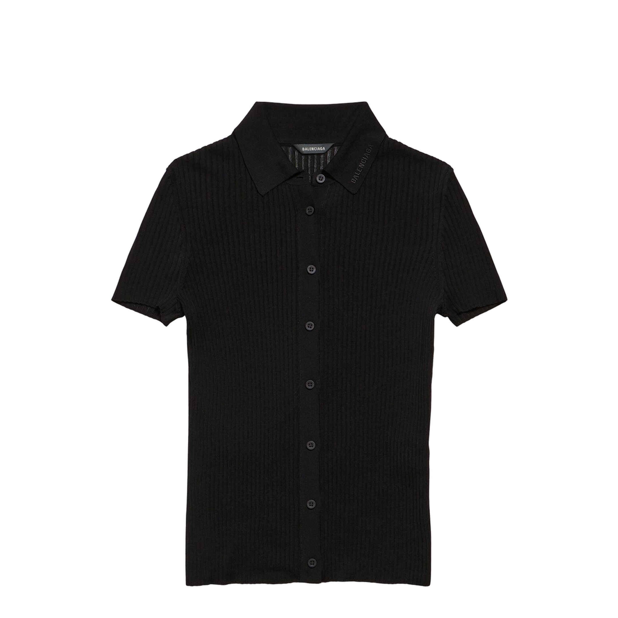 Short Sleeved Ribbed Viscose and Cotton Knit Top - Image 1