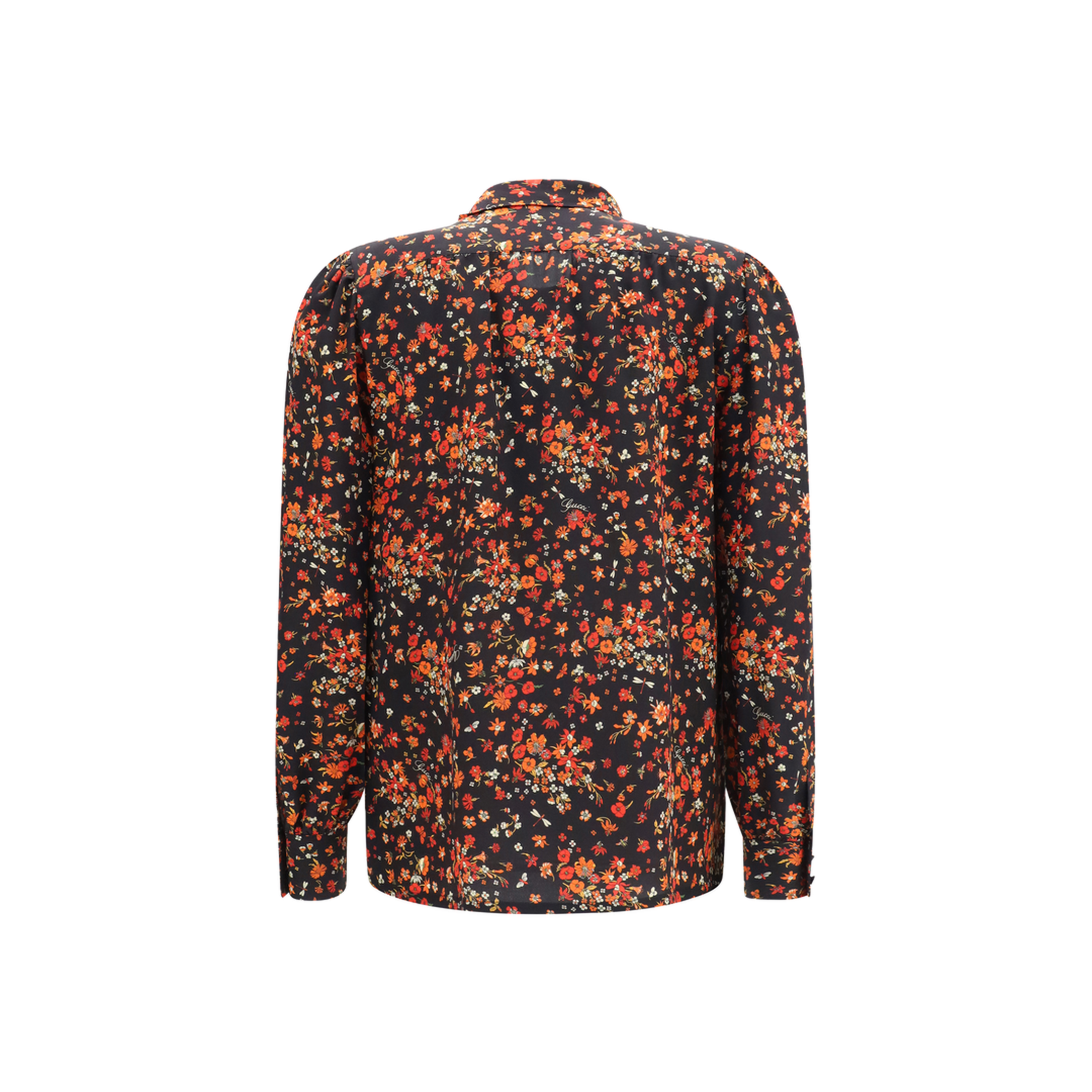 Silk Flora Print Shirt with Neck Bow - Image 2
