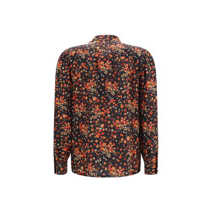 Silk Flora Print Shirt with Neck Bow - Image 2