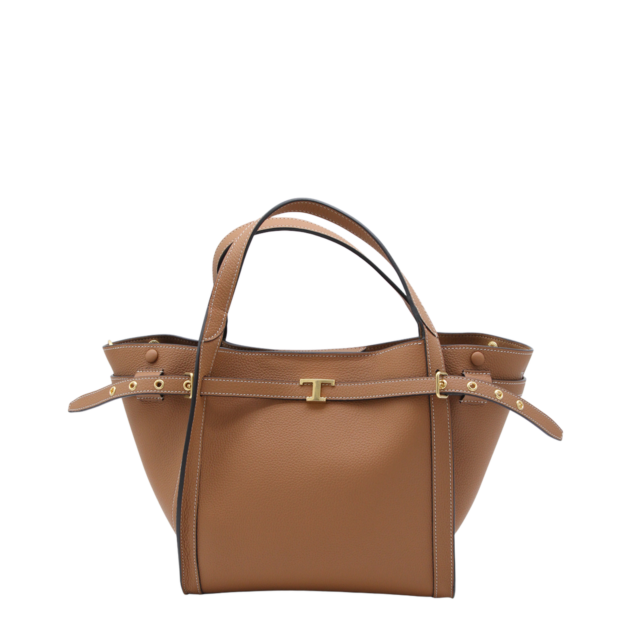 T Timeless Small Calf Leather Shopping Bag - Camel/Brown - Image 2
