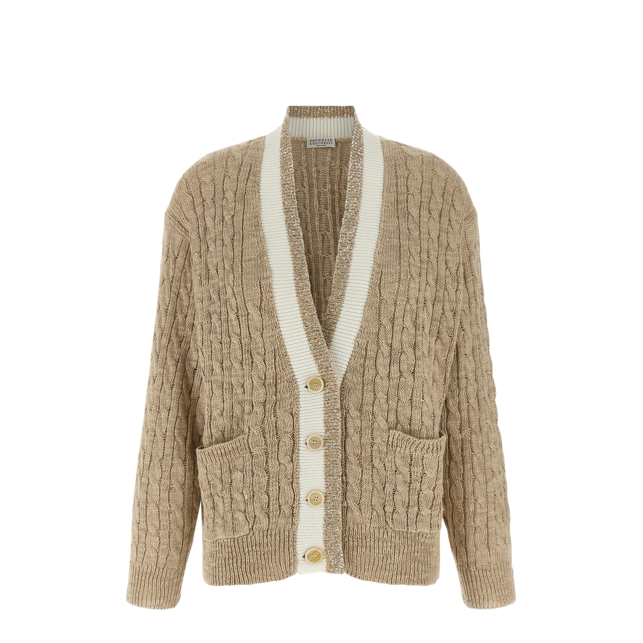 Braided Knitted Cardigan - Beige - Image 1