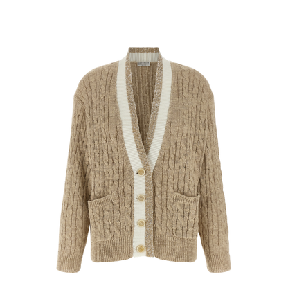 Braided Knitted Cardigan - Beige - Image 1