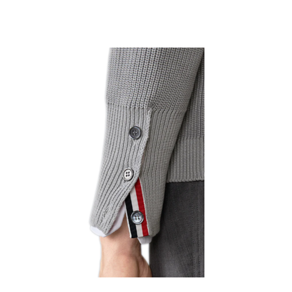 GARMENT DYE CARDIGAN STITCH V NECK CARDIGAN IN COTTON W/ TONAL 4 BAR STRIPE - Image 5