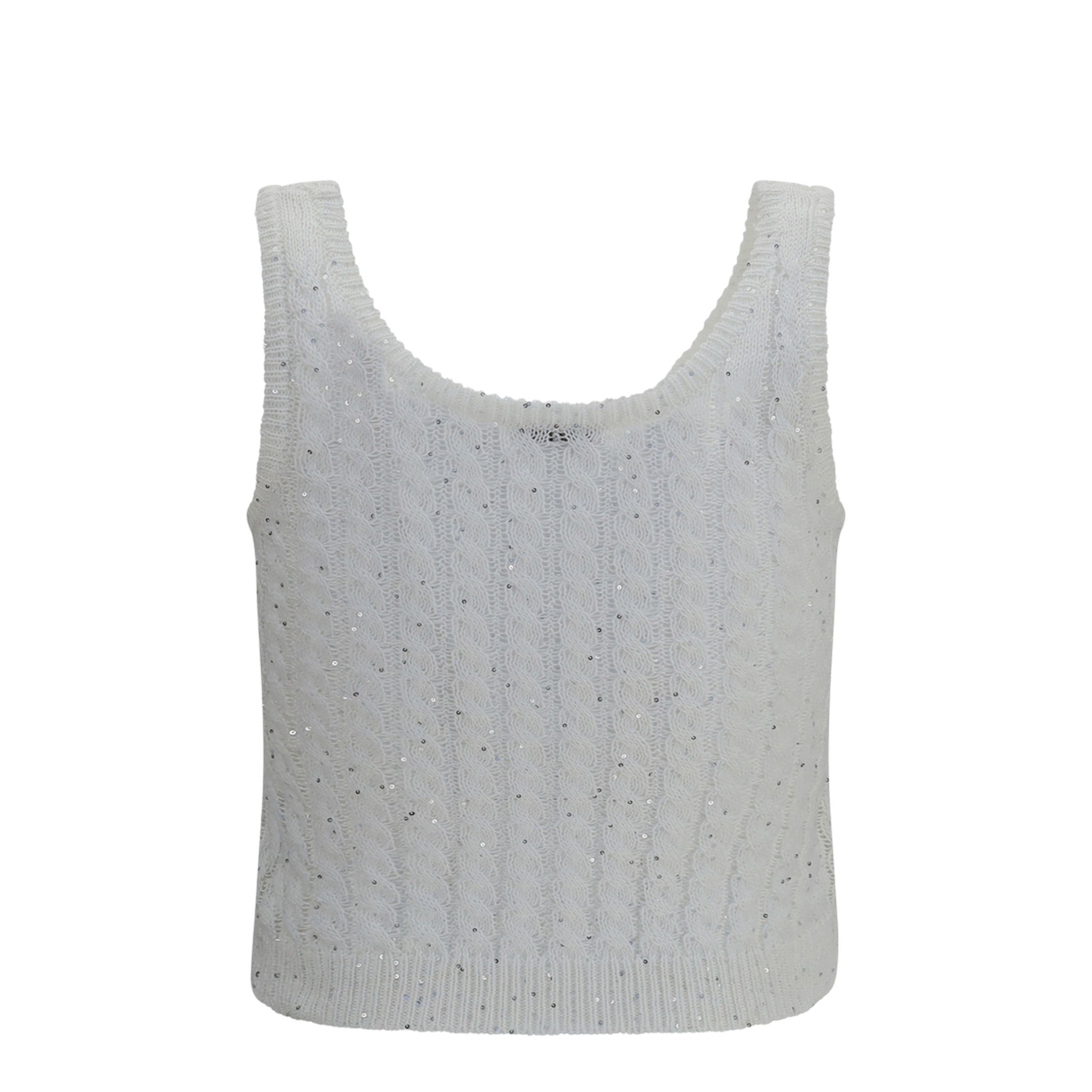 White Linen Knit Tank Top with Sequins - Image 2