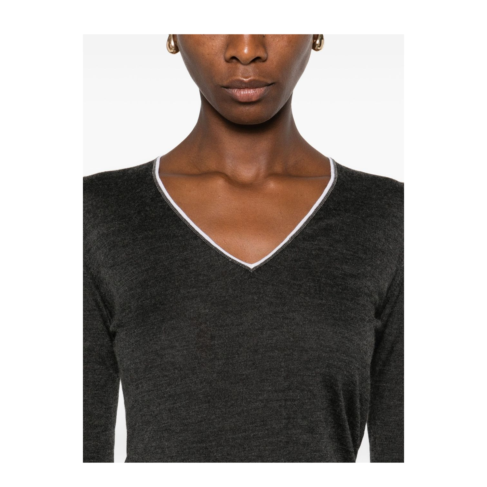 Grey V-Neck Long Sleeve Sweater - Image 3