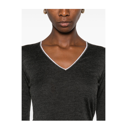 Grey V-Neck Long Sleeve Sweater - Image 3