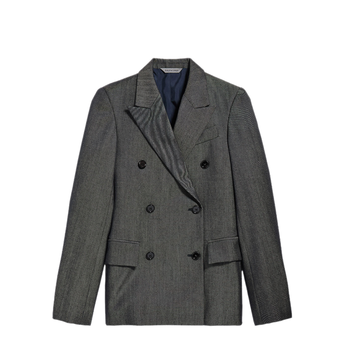 Double-Breasted Tailored Jacket In Wool Twill In Denim Look - Image 1
