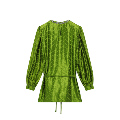 Avocado Polka-Dot Silk-Blend Jacquard Mini Dress - Image 2