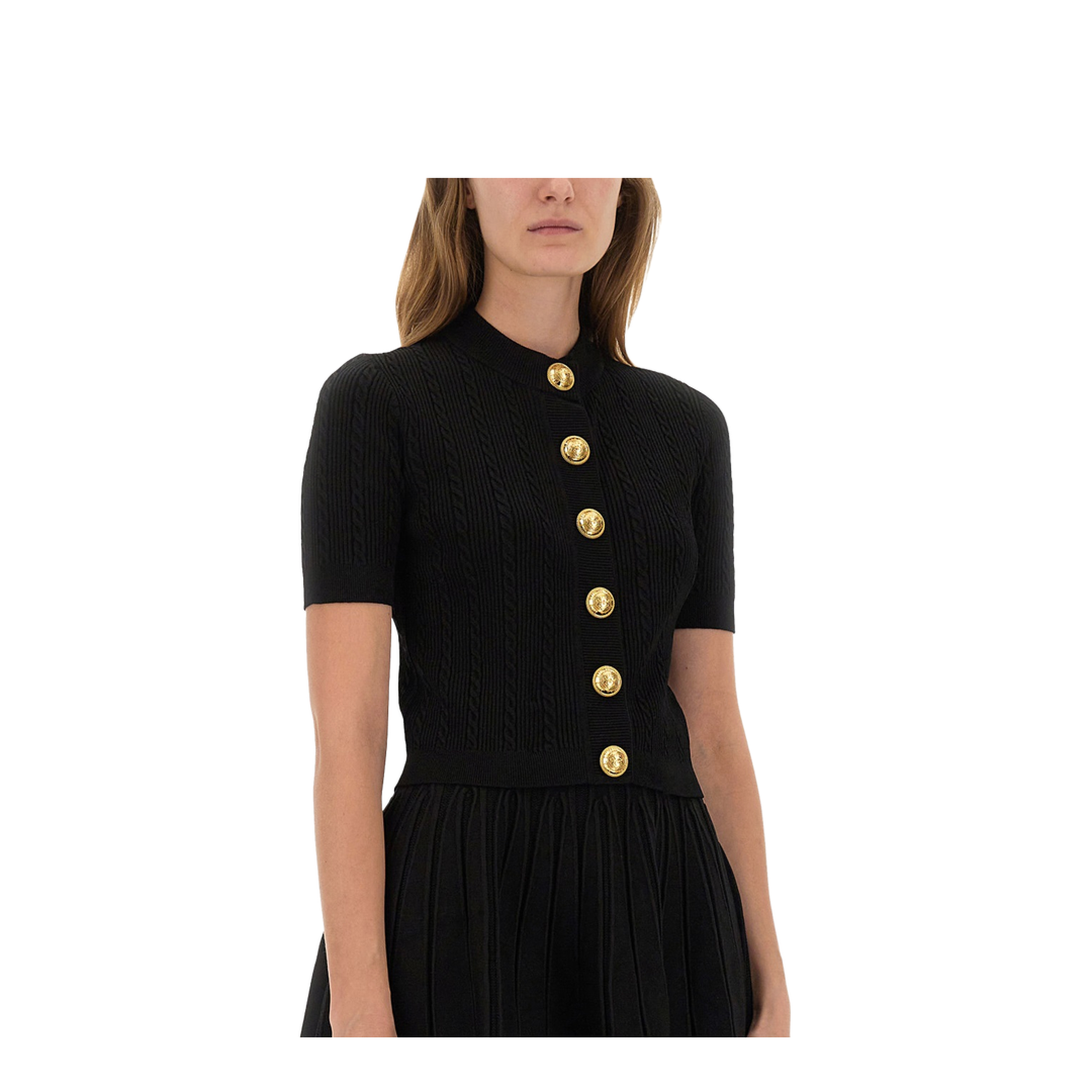 Black Cable Knit Cardigan - Image 1