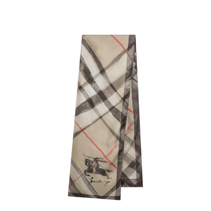 Large Check Silk Scarf In Sand Color - Image 1