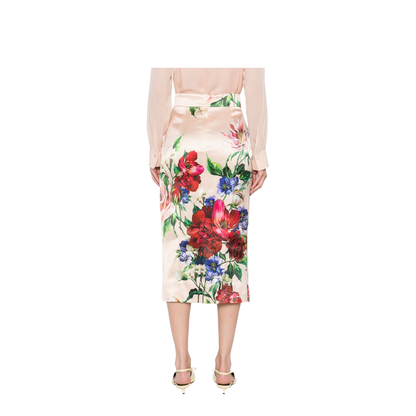Flower Print Satin Midi Pencil Skirt - Image 3