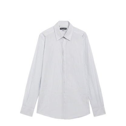 White Double-Collar Striped Shirt - Image 1
