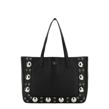 Black Leather Vlogo Signature Shopping Bag - Image 4