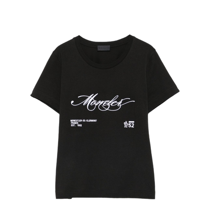 Black Embroidered Cursive Logo Cotton T-Shirt - Image 1