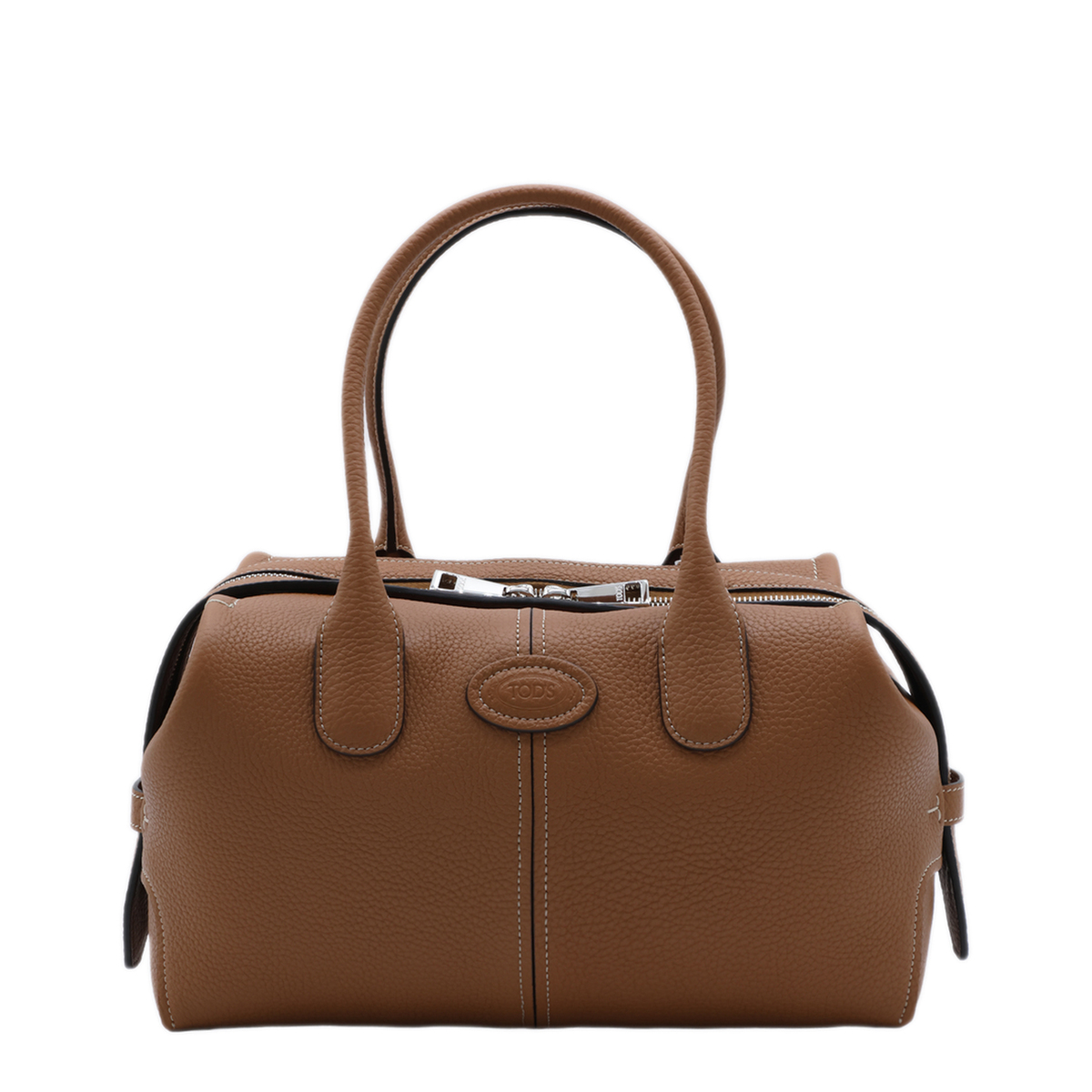 Small Tumbled Calf Leather Boston Bag - Brown - Image 2