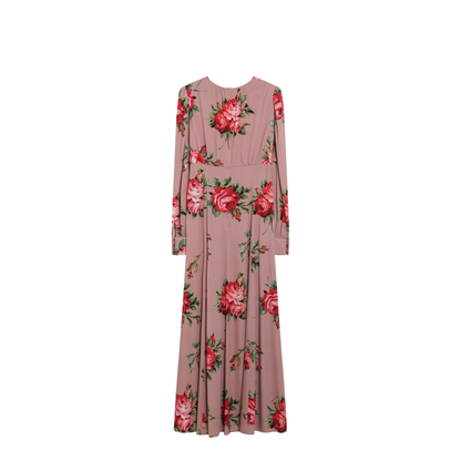 Pink Crêpe Dress with Bouquet Print - Image 2