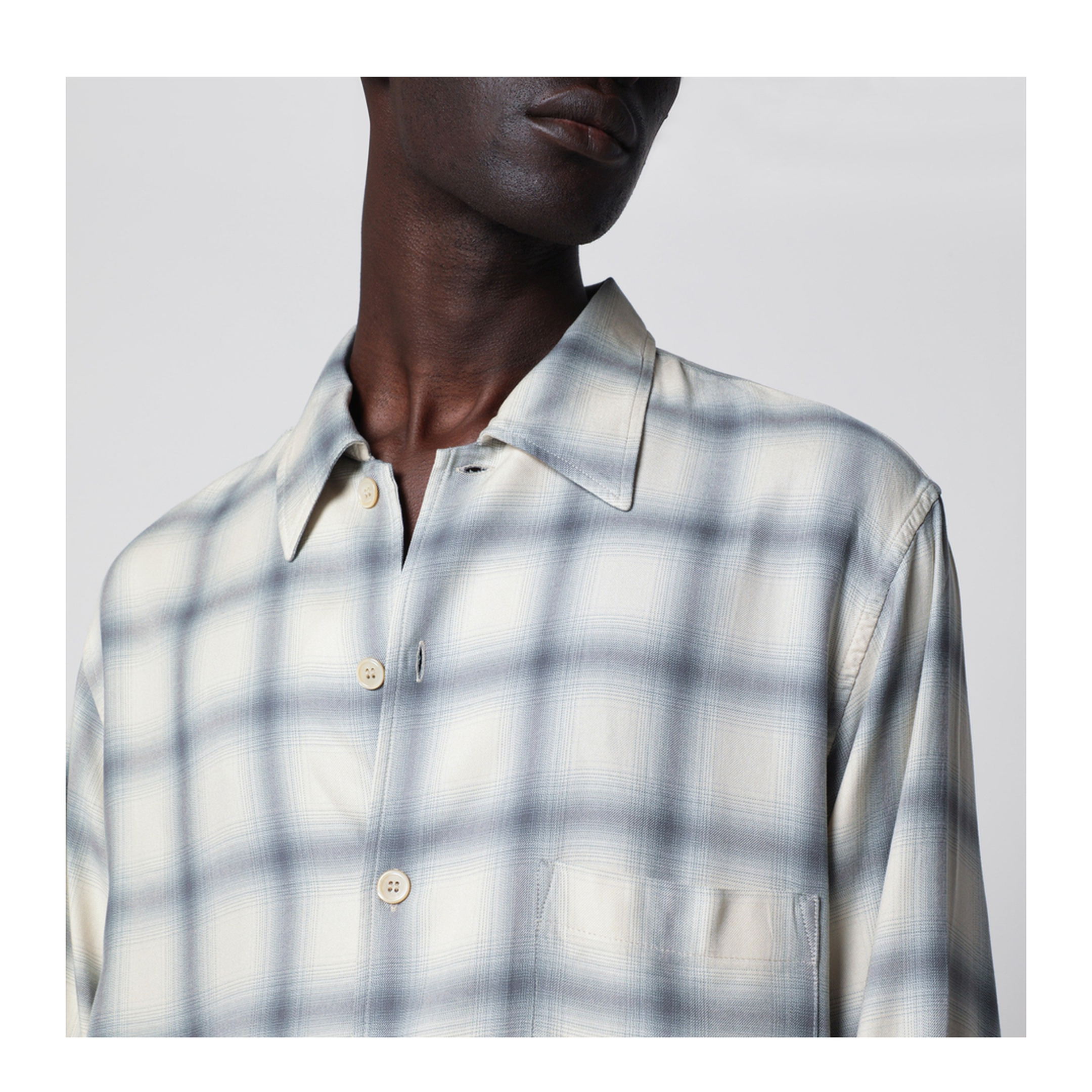 White Shirt With Check Pattern In Viscose - Image 2