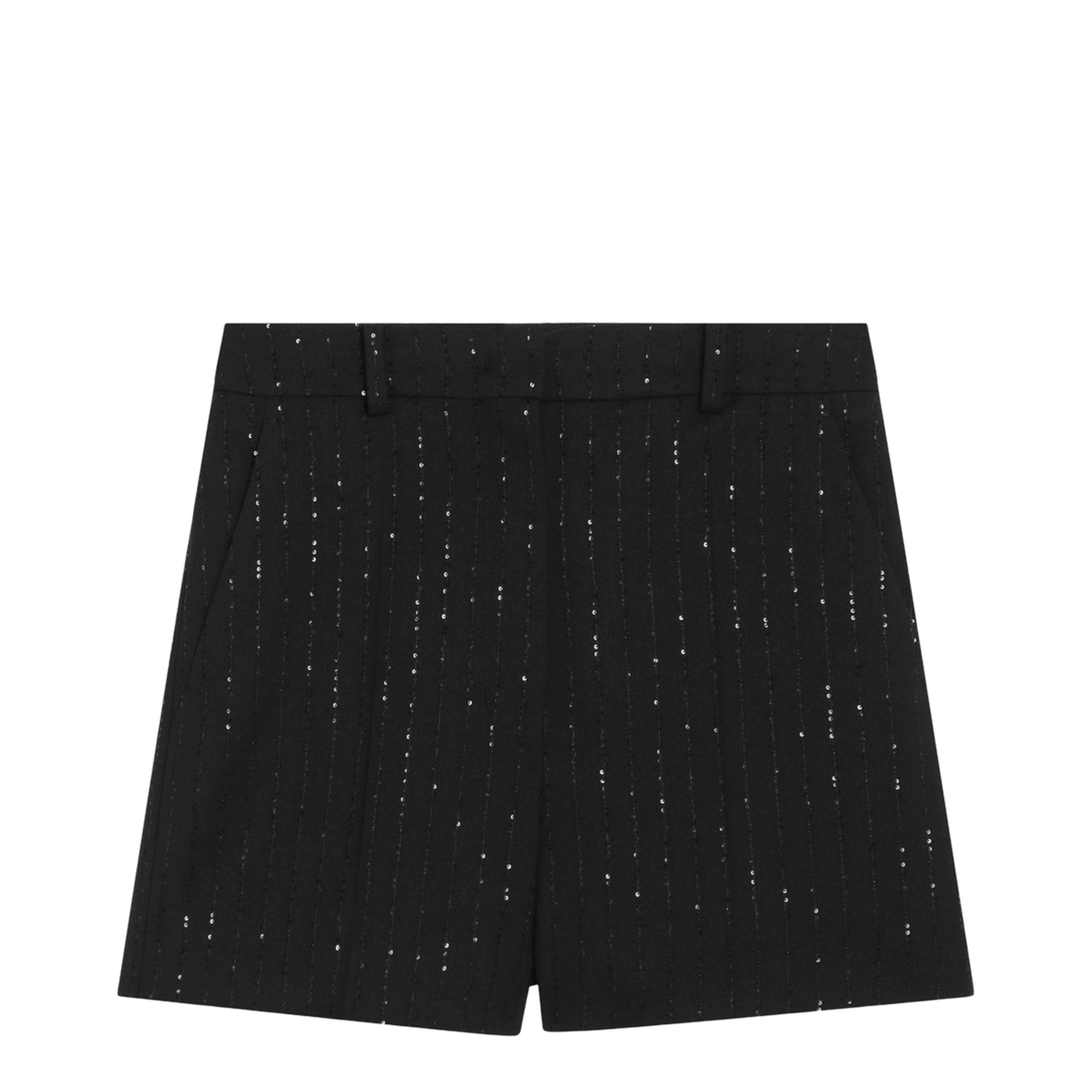 Black Shorts with Pinstripe-Effect Micro Sequins - Image 1
