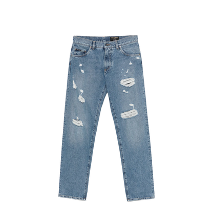 Classic Five-Pocket Cotton Jeans with Abrasions - Image 1