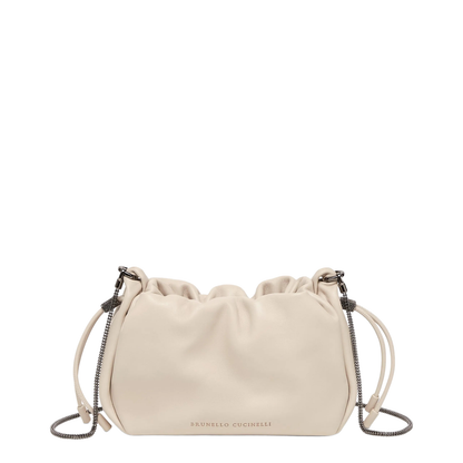 Mellow Beige Crossbody Bag with Drawstring Closure and Chain Shoulder Strap - Image 1