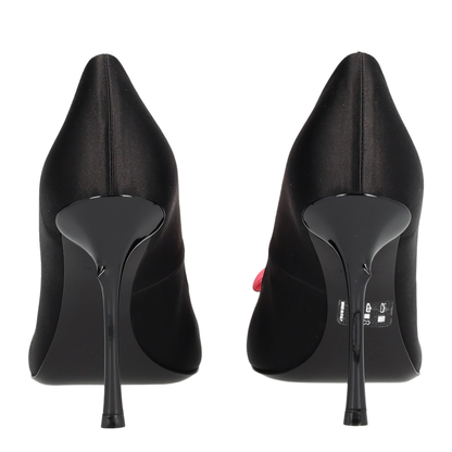 Black Satin Pumps with Rose - Image 4