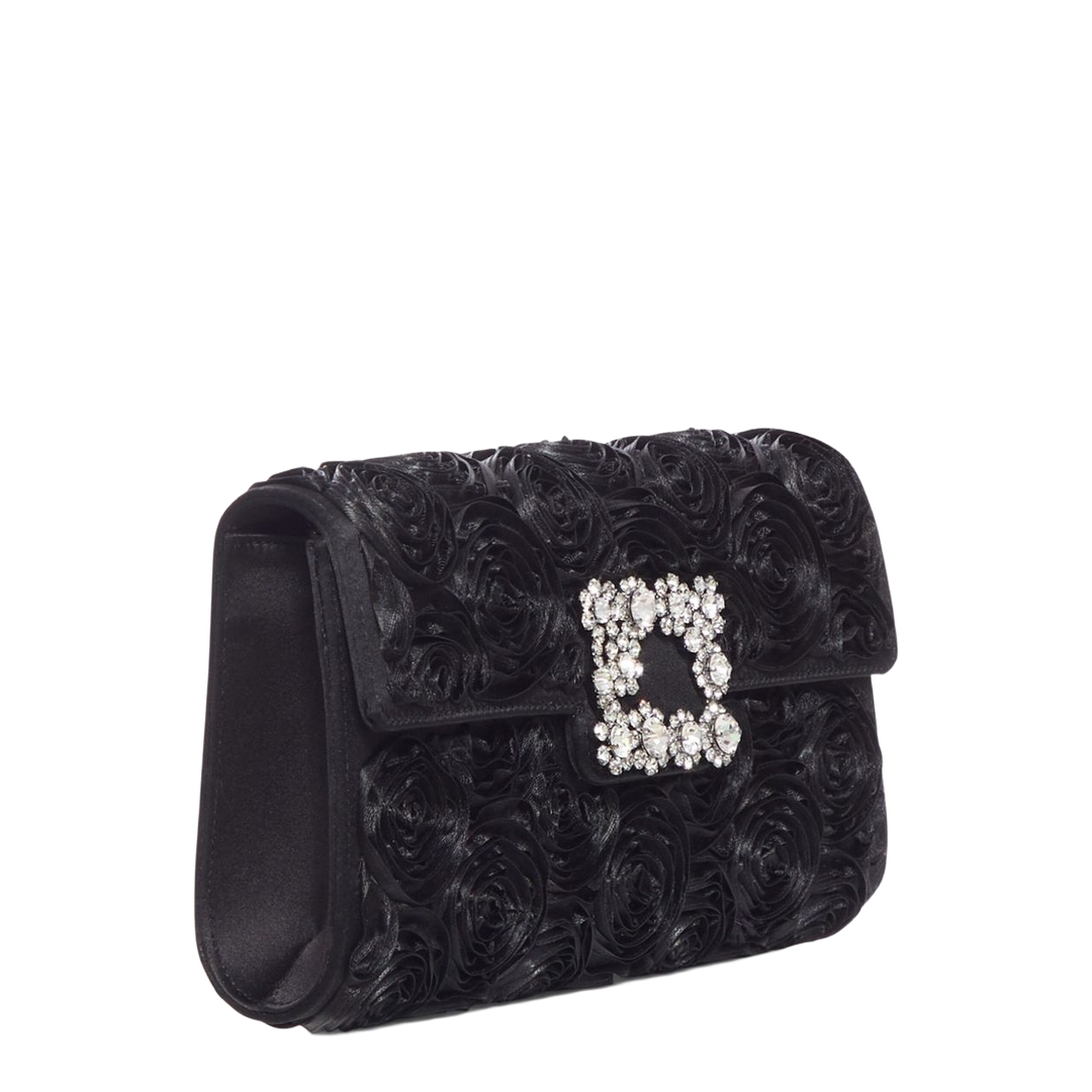 Satin Bag with Crystal Buckle and Rose Detail - Image 2