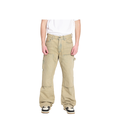 Beige Carpenter Multi-Pocket Denim Jeans - Image 1