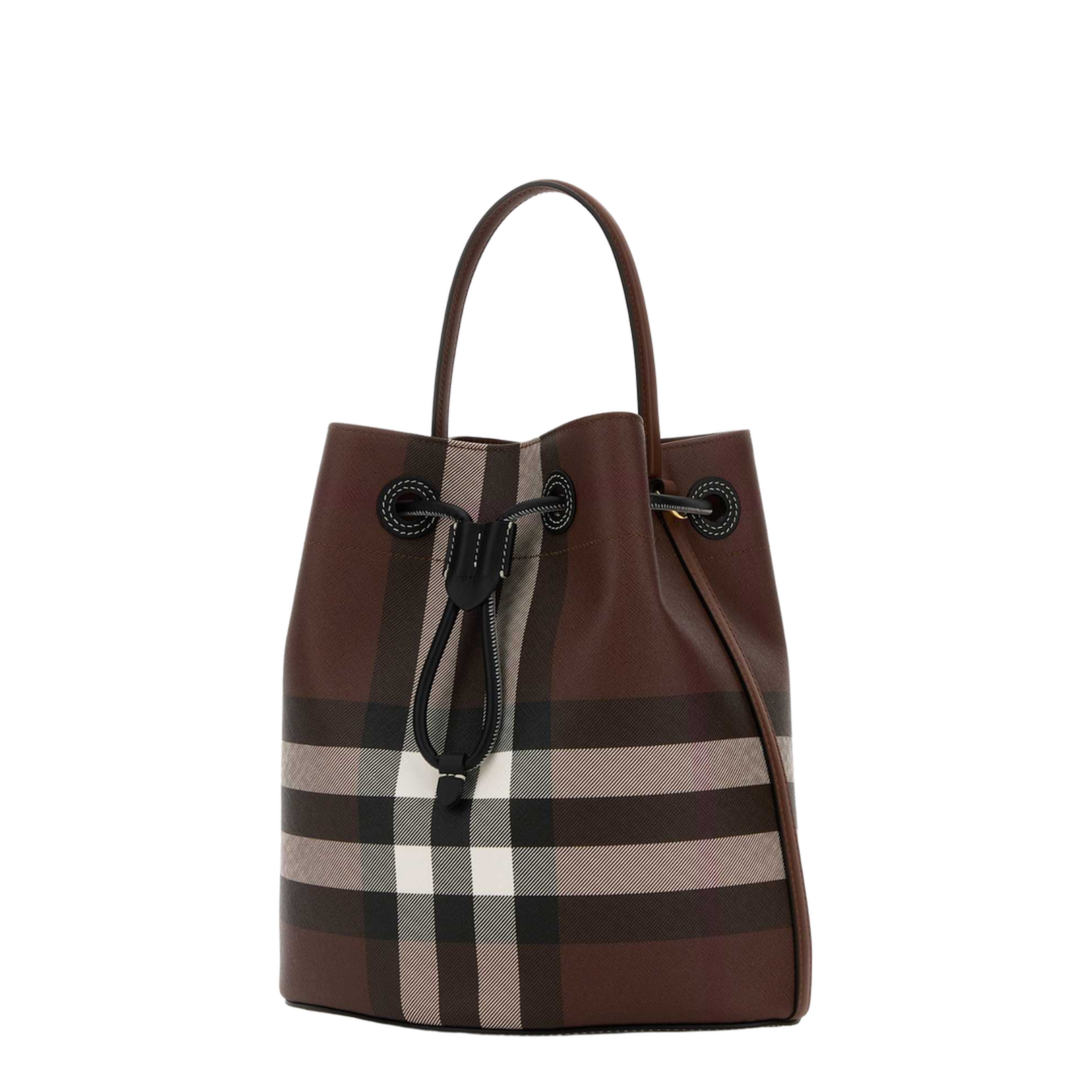 Printed Canvas Check Bucket Bag - Image 2