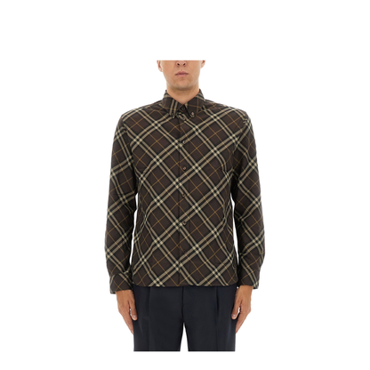 Cotton Shirt With Check Motif In Brown - Image 1