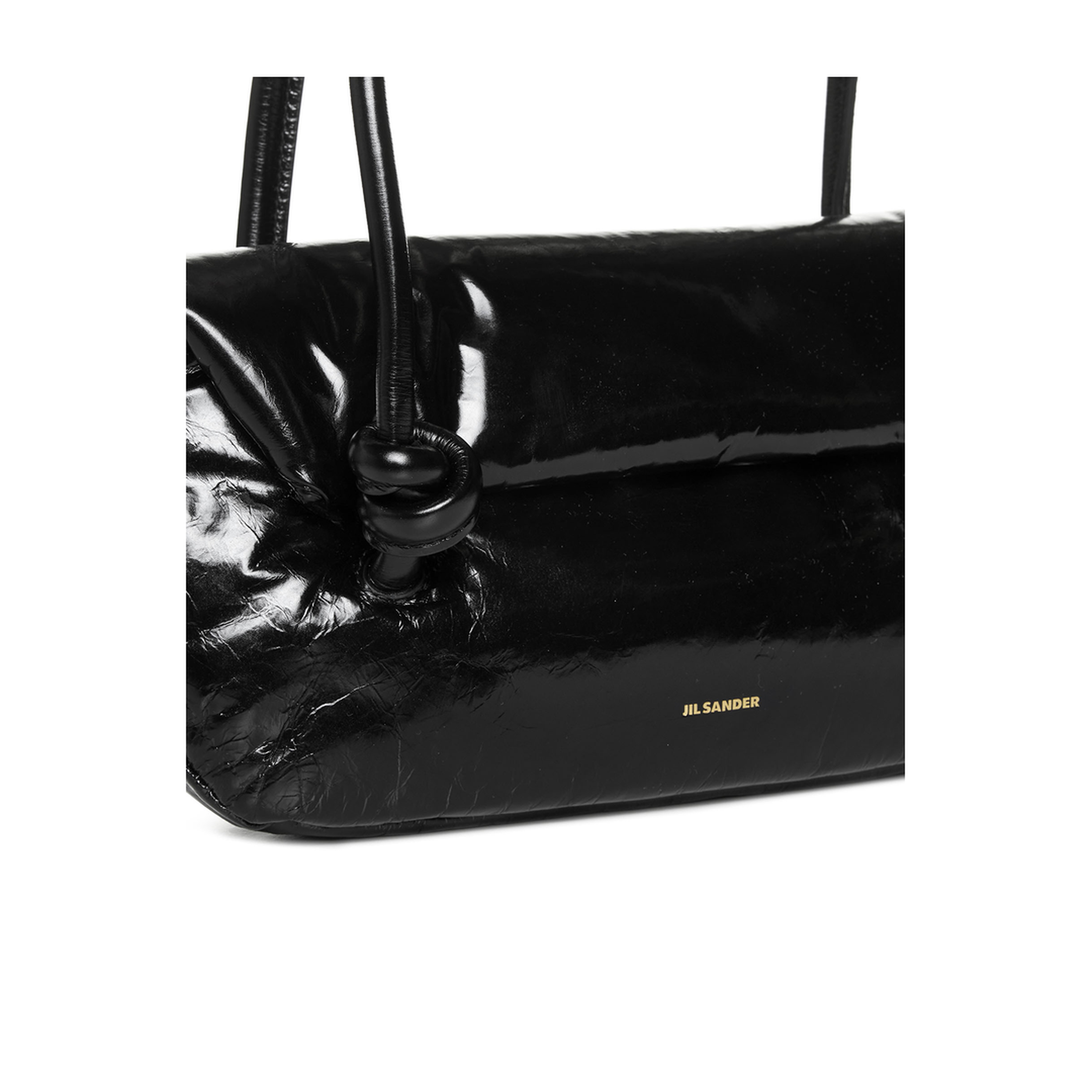 Knot Small Black Shoulder Bag With Laminated Logo In Patent Leather - Image 3