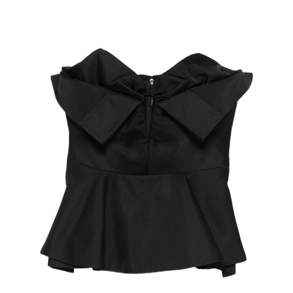Black Peplum Hem Off-Shoulder Bow Detail Sleeveless Top - Image 1