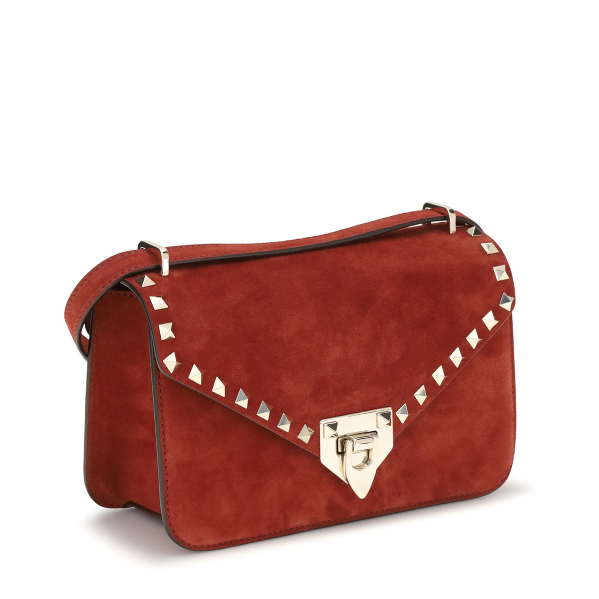 Rockstud Small Suede Shoulder Bag - Red - Image 2
