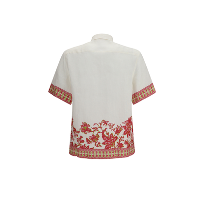 Linen Shirt with Floral Print and Short Sleeves - Image 2