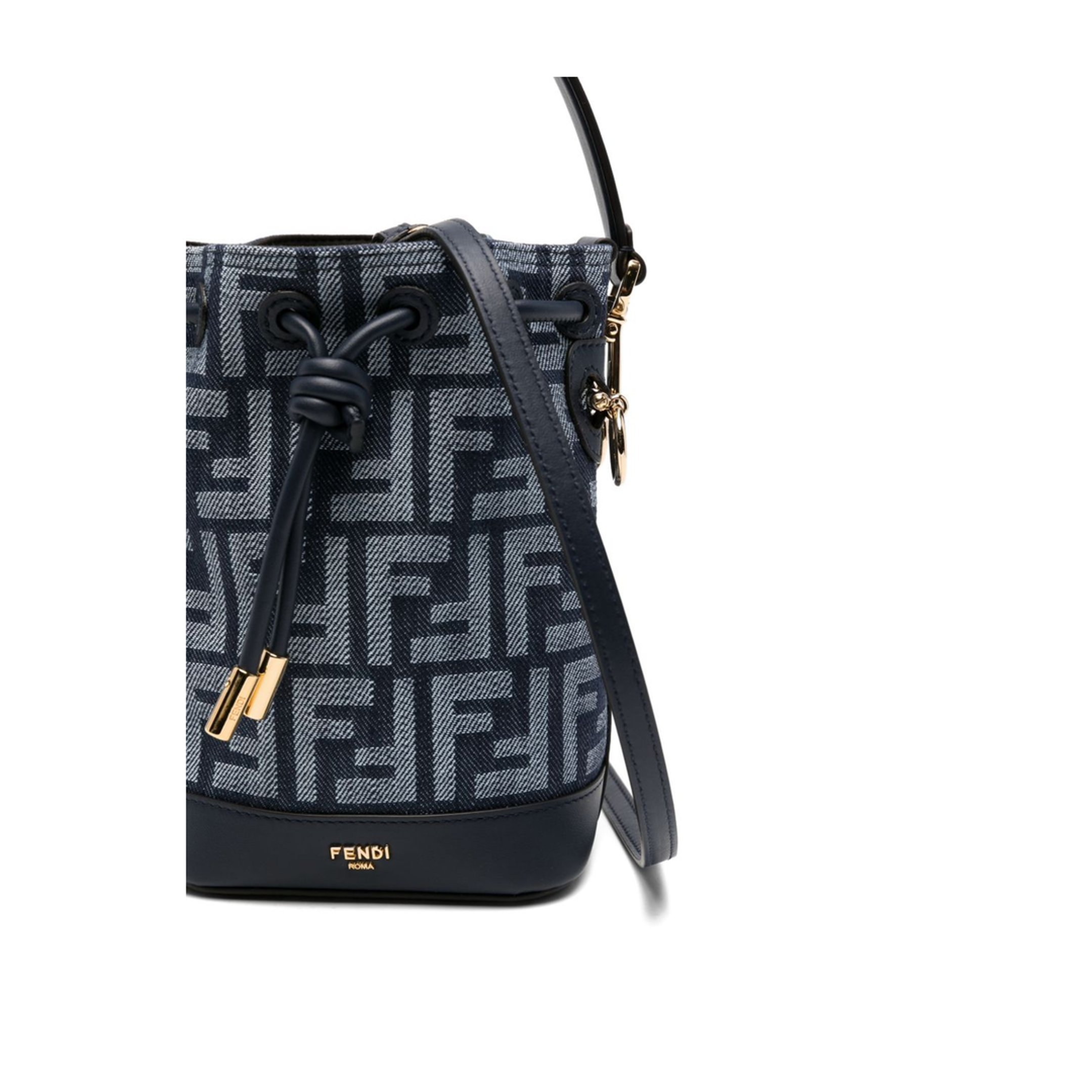 Mon Tresor Mini FF Jacquard Denim-Effect Bucket Bag - Dark Blue - Image 3