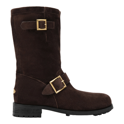 Chocolate Suede Biker Boots - Image 1