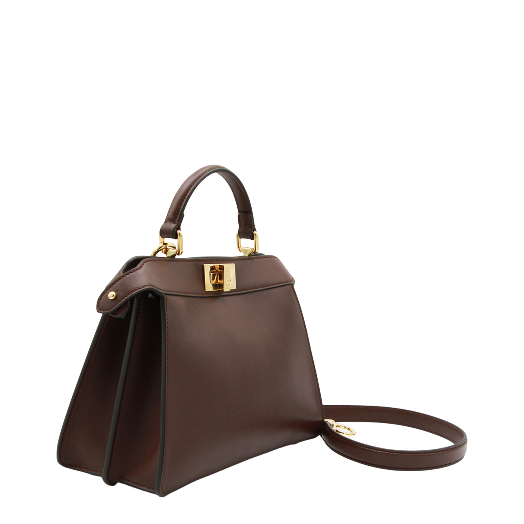 Peekaboo ISeeU Small Calf Leather Top Handle Bag - Mahogany Brown - Image 3