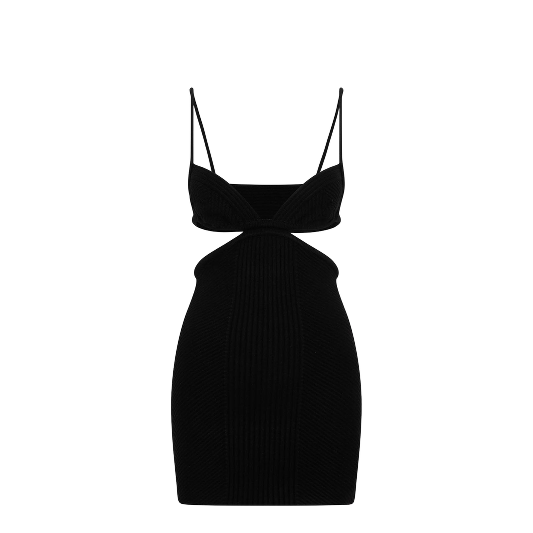 Black Cut Out Ribbed Mini Dress - Image 1