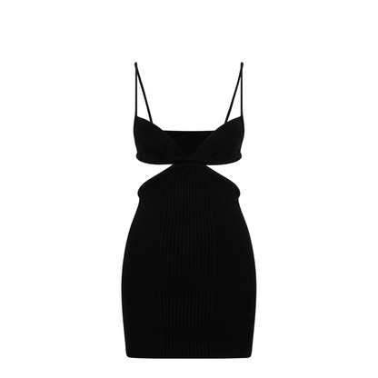 Black Cut Out Ribbed Mini Dress - Image 1