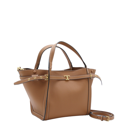 T Timeless Small Calf Leather Shopping Bag - Camel/Brown - Image 6